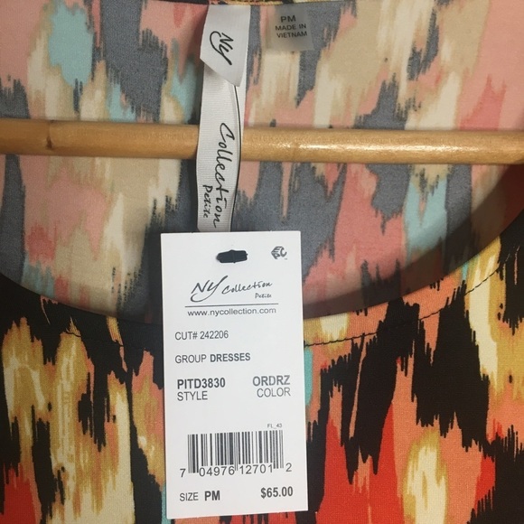 NY Collection A Line Short Sleeve Dress Abstract Petite Medium PM MP - Picture 3 of 7